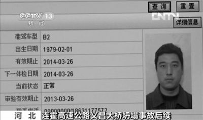 媒體披露的爆炸車輛司機(jī)石彥飛的個(gè)人信息。央視截圖