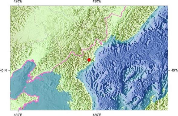 這張來自中國地震局網(wǎng)站的地圖標出了北京時間2月12日10時57分朝鮮發(fā)生地震的位置。 新華社發(fā)（中國地震局）